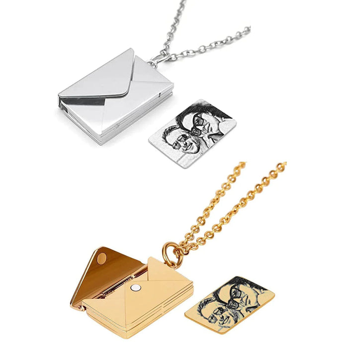 2 Pcs Gold + Silver Couple Envelope Necklace