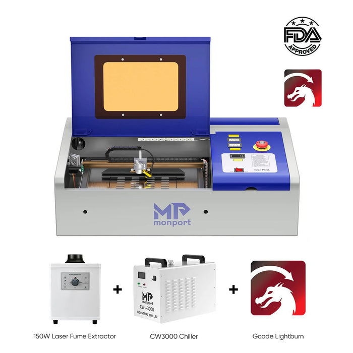 Monport 40W Lightburn-ready (12" X 8") CO2 Laser Engraver & Cutter with FDA Approval - 40W Basic