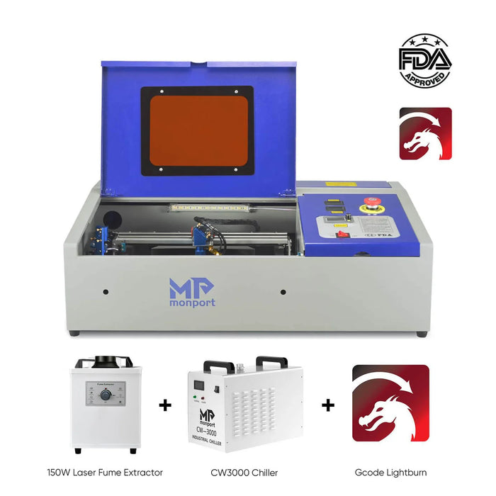 Special Offer | Monport 40W Pro Lightburn-Supported (12" X 8") CO2 Laser Engraver & Cutter with Air Assist - 40W Pro